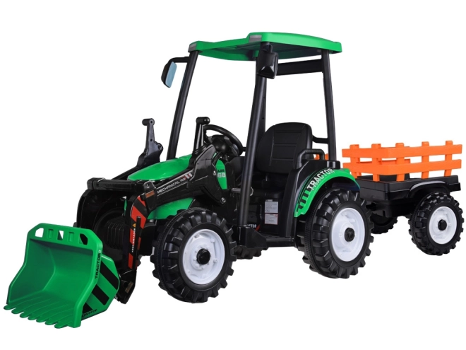 Tractor electric mare cu lopată și remorcă pentru copii – Zelená