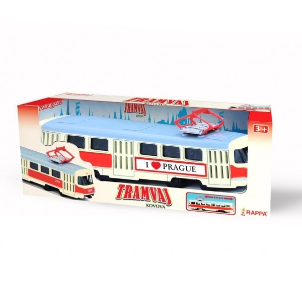 Tramvaj Tatra T3 česká kovová 16cm I LOVE PRAGUE retro na zpětný chod v krabičce 20x8x6cm CZ design