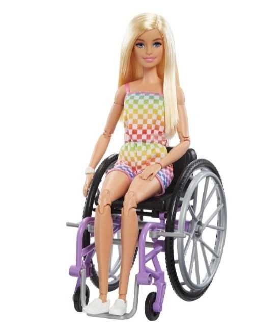 Barbie Modelka na invalidním vozíku v kostkovaném overalu HJT13