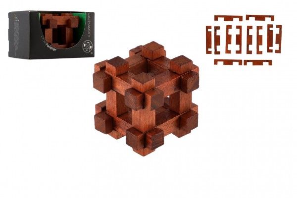 Hlavolam dřevěná klec v krabičce 8x5x5cm