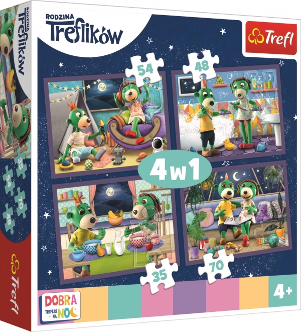 Puzzle Dobrou noc, Treflíci: Večerní rituály 4v1 (35,48,54,70 dílků)