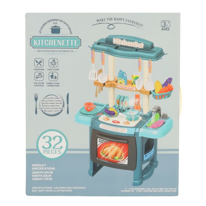 Dětská plastová kuchyňka se světlem a kohoutkem modrá