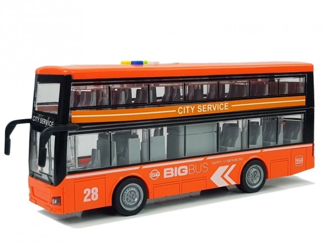 Dvoupatrový autobus s třecím pohonem Zvuková světla 1:16 Oranžový