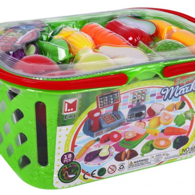 Zeleninový obchod pro děti 3+ Sada ovoce + nákupní košík + pokladna + váha + příslušenství