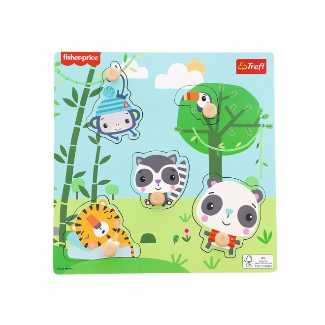 Fisher Price dřevěné puzzle Jungle 5 dílků