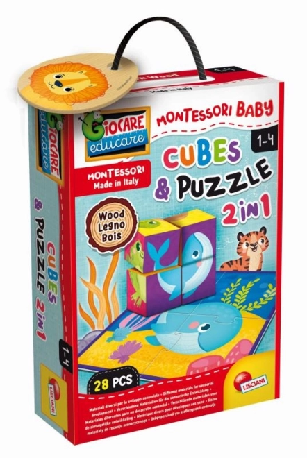 Montessori dřevěné kostky a puzzle se zvířátky