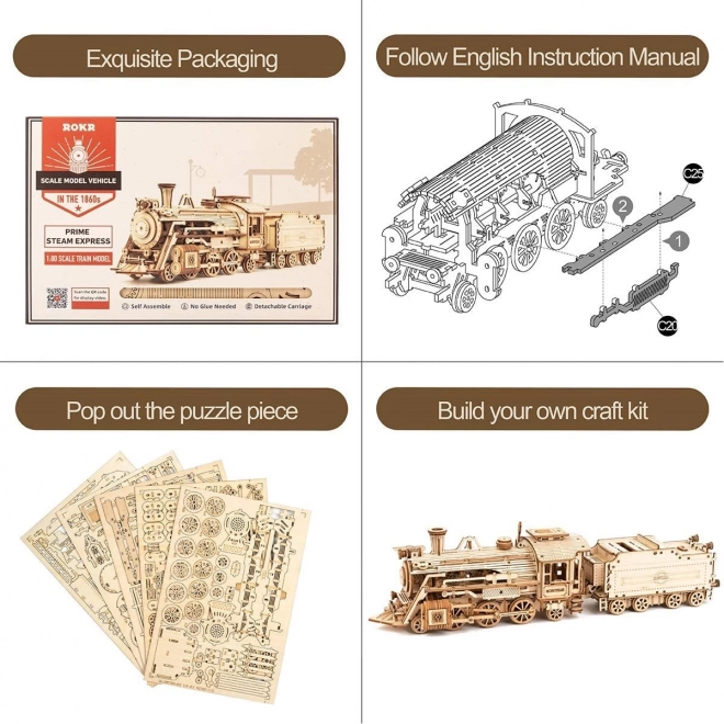 Lokomotiva - Parní Express - 3D dřevěné puzzle