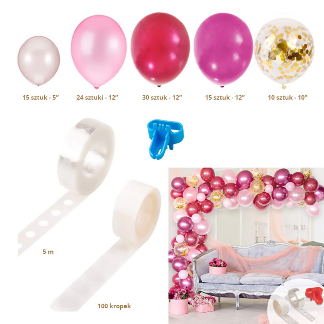 Tmavě růžová a růžově zlatá balónková girlanda - 94 balónků
