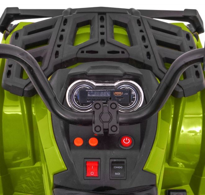 Dětská bateriová čtyřkolka zelená + kola EVA + rádio MP3 + LED + pomalý start