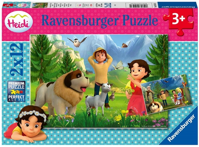 RAVENSBURGER Puzzle Heidi: Společný čas na horách 2x12 dílků