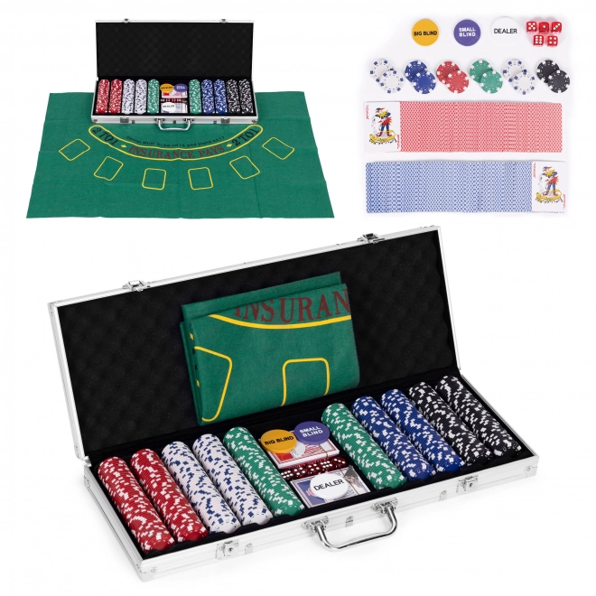 Blackjack Poker Set 500 žetonů 2 balíčky karet Hrací podložka Uzamykatelné pouzdro na přenášení