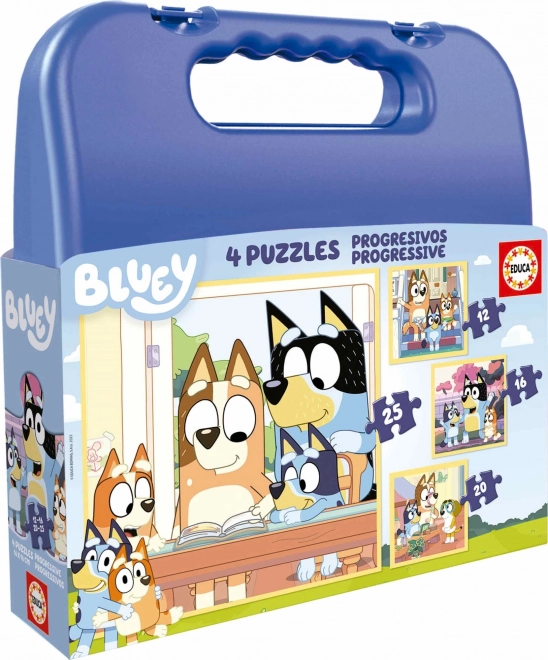 EDUCA Puzzle v kufříku Bluey 4v1 (12,16,20,25 dílků)