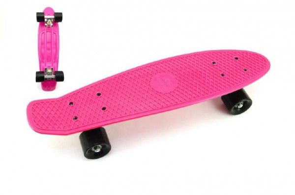 Skateboard - pennyboard 60cm nosnost 90kg, kovové osy – Růžový, černá kola