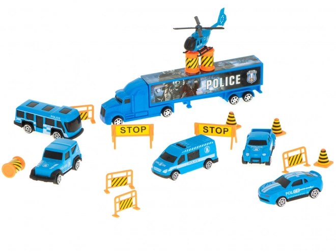 Nákladní auto s policejními auty