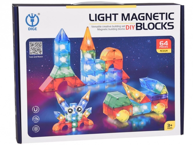 3D magnetické bloky Svítící magnetické bloky 64 kusů ZA5240