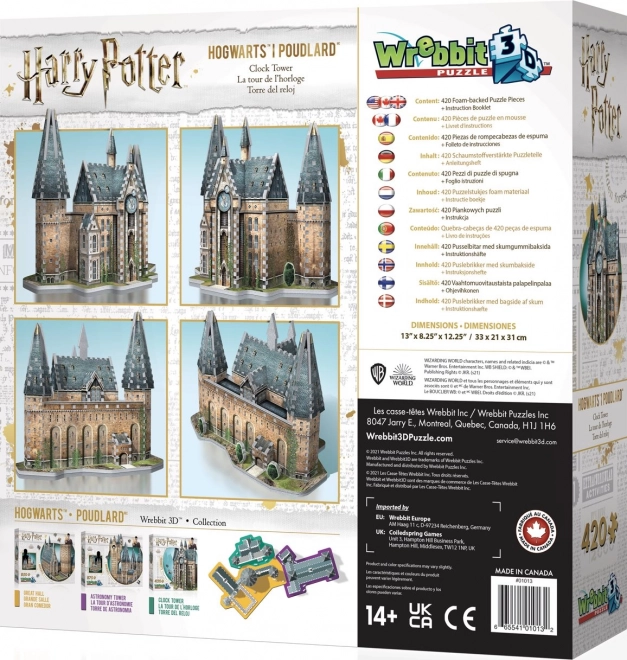 WREBBIT 3D puzzle Harry Potter: Bradavice, Hodinová věž 420 dílků