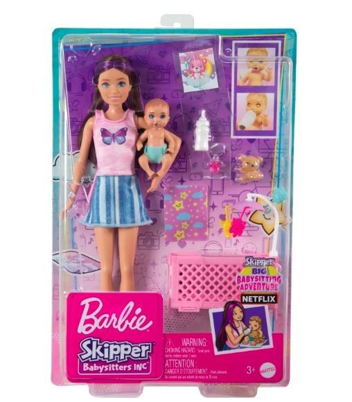 Panenka Barbie Skipper na hlídání dětí Postýlka a fazole