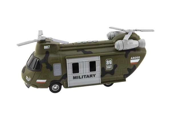 Vrtulník/Helikoptéra vojenská plast 28cm na baterie se světlem se zvukem v krabici 32x19x12cm