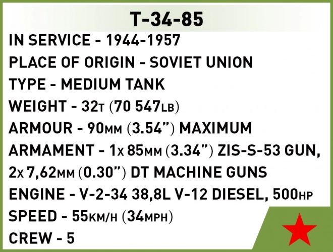 COBI 3092 II WW Tank T-34/85, 1:72, 110 k