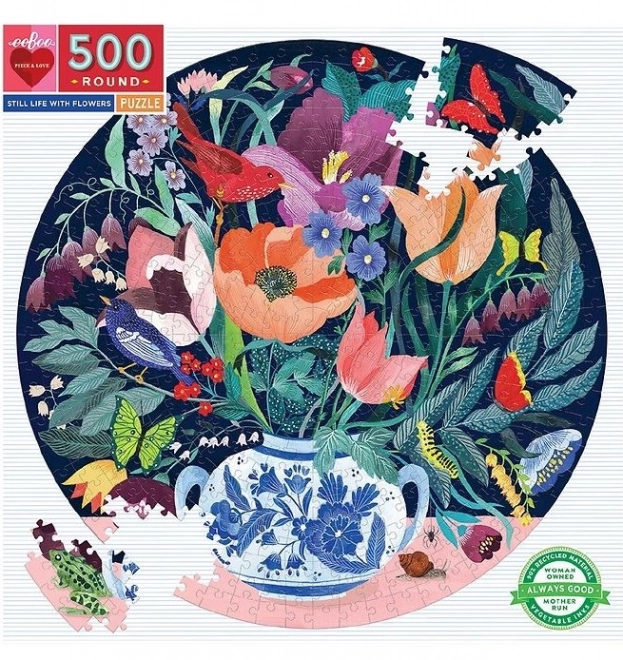 EEBOO Kulaté puzzle Zátiší s květinami 500 dílků