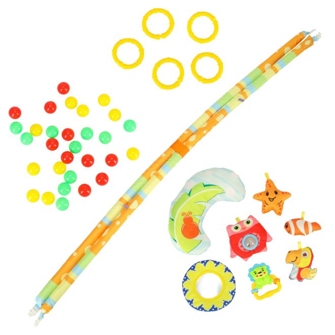 Vzdělávací hrací podložka pro děti s ohrádkou, chrastítky a míčky