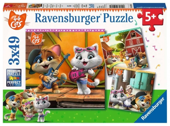 RAVENSBURGER Puzzle Vítejte u 44 koček 3x49 dílků