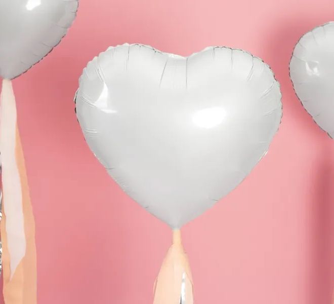 Bílý fóliový balónek Srdce - 45 cm