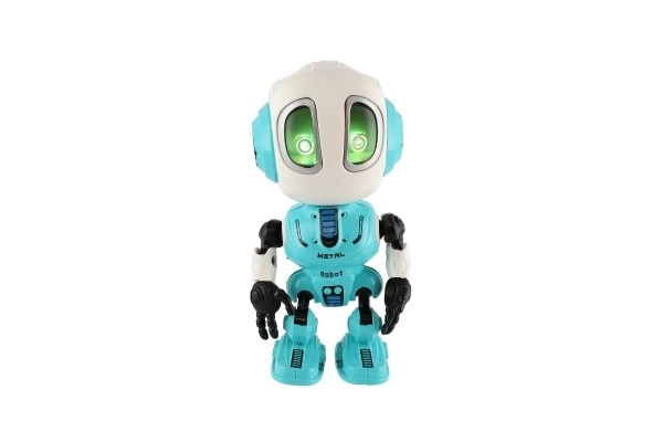 Robot ECHO opakující věty kovový 12cm modrý na baterie se zvukem se světlem v krabičce 10,5x15x5,5cm