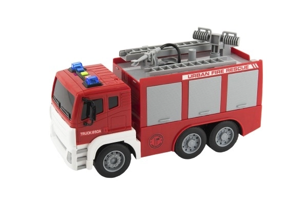 Auto hasiči stříkací vodu 32cm plast na setrvačník na bat. se zvukem se světlem v krabici 35x21x14cm