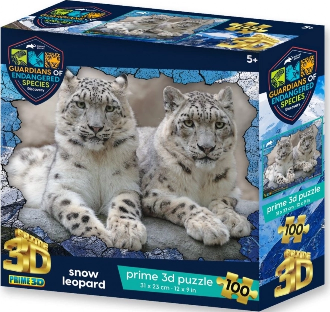 PRIME 3D Puzzle Animal planet: Ohrožené druhy - Sněžní leopardi 3D 100 dílků