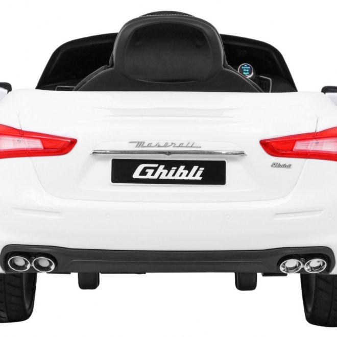 Maserati Ghibli baterie pro děti Bílá + Dálkové ovládání + Pomalý start + EVA + MP3 USB + LED