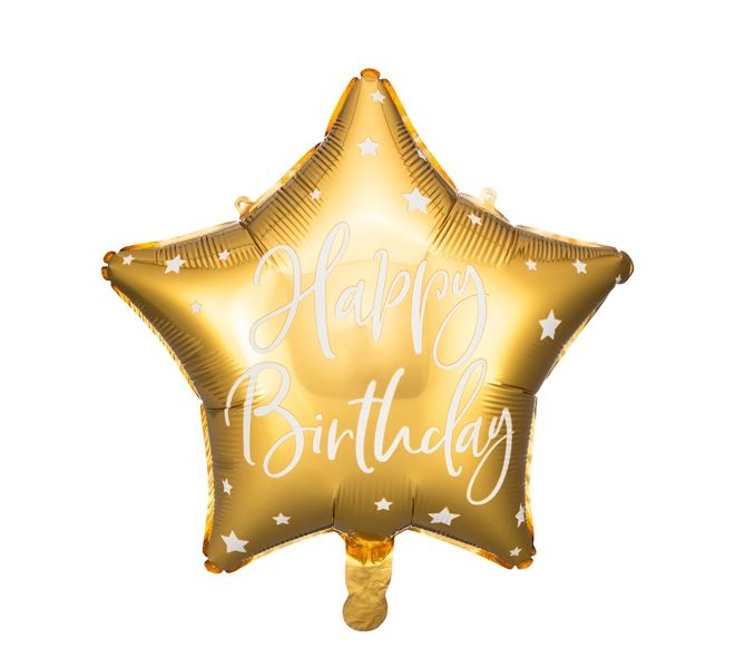 Zlatý fóliový balónek s hvězdou Happy Birthday - 40 cm