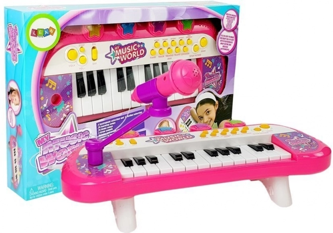 Klávesnice Pianinko 24 kláves USB mikrofon růžová