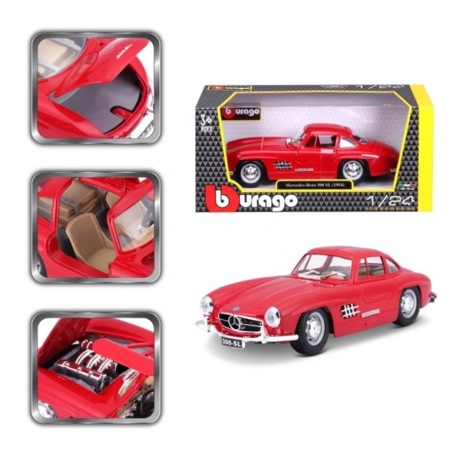 Mercedes Benz 300SL Červený Kovový Model 1:24