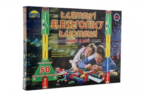 Tajemství elektroniky - Auto, loď 50 experimentů na baterie v krabici 46,5x33,5x4cm od 6 let