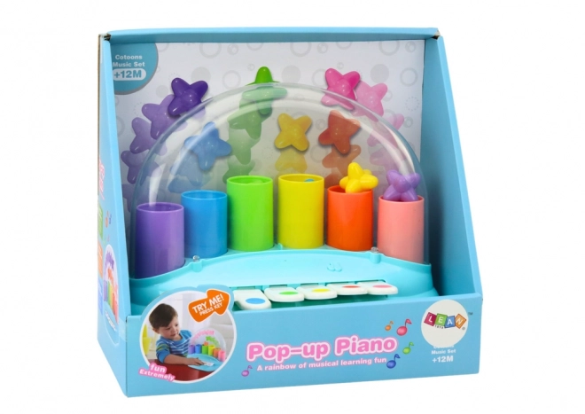 Baby Pianin Interaktivní s vyskakovacími hvězdičkami Modrá