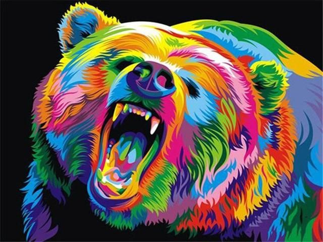Sada na diamantové malování - duhový medvěd s otevřenou tlamou