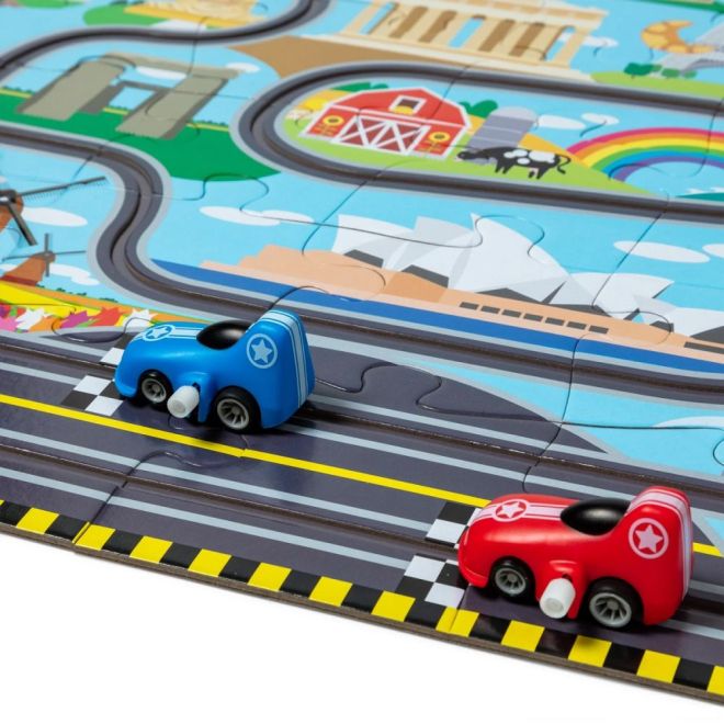 Podlahové puzzle s autíčky na šroubování kolem světa
