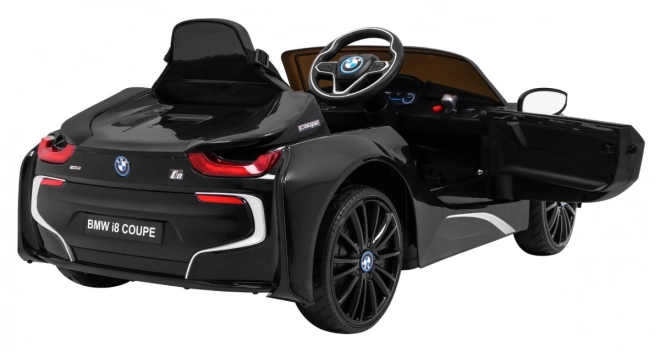 BMW I8 Lift Battery Car Black + dálkové ovládání + pomalý start + 3bodové pásy + MP3 USB + LED dioda