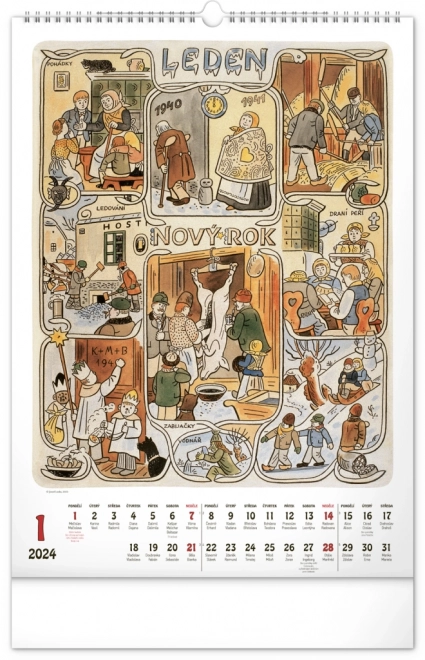 Nástěnný kalendář Josef Lada – Měsíce 2024, 33 × 46 cm
