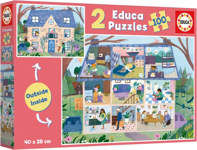 EDUCA Puzzle Outside,Inside Dům 2x100 dílků