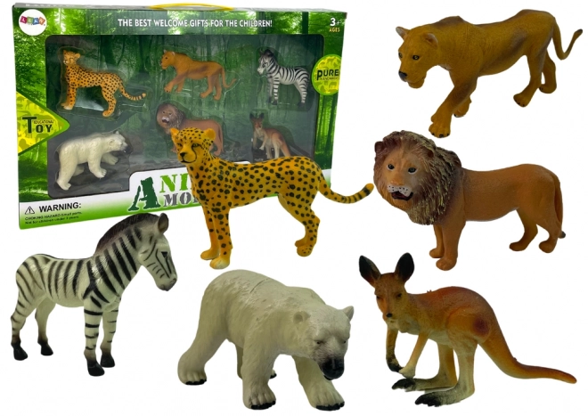 Sada figurek Afrika Divoká zvířata Klokan Zebra