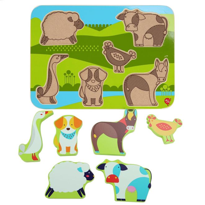 Lucy & Leo Zvířátka na farmě - dřevěné vkládací puzzle 6 dílů