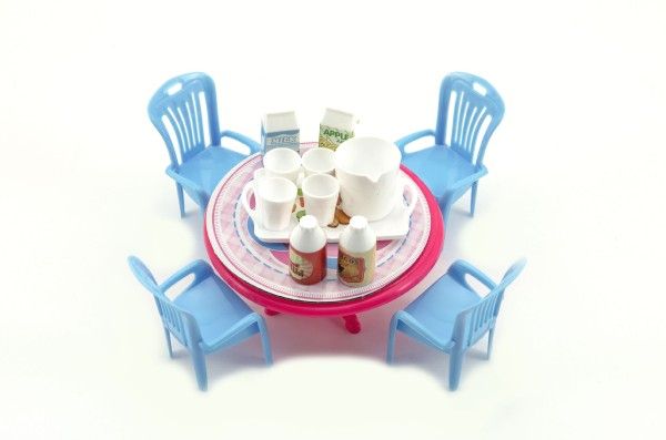 Stůl a židle s doplňky plast 12cm v blistru