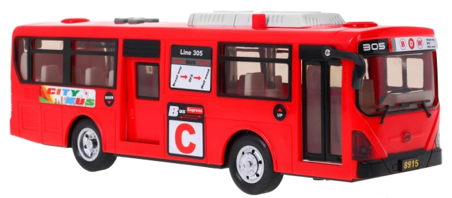 Interaktivní školní autobus + otevírací dveře + zvuky a světla – Červený