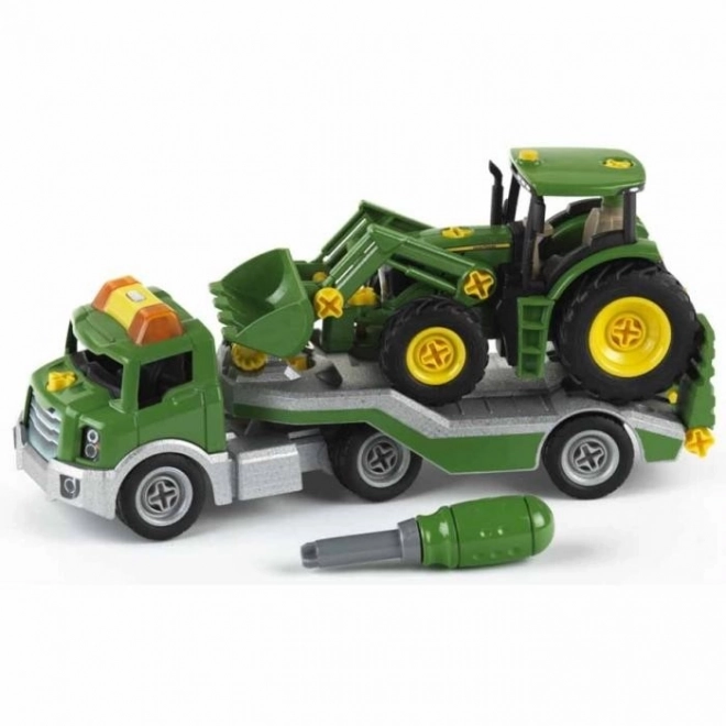 Otočný traktor John Deere na přívěsu