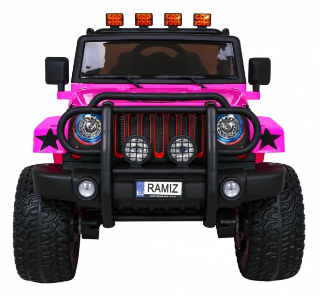 Terénní auto Monster 4x4 jeep pro děti Růžová + Dálkové ovládání + Nastavení sedadla + Pomalý start + MP3 LED + Nosič zavazadel + Batoh