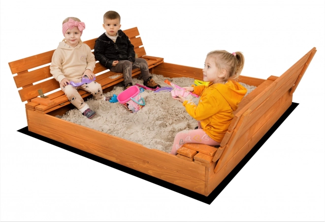 SAND TROPIC Dřevěné pískoviště s lavičkami a příslušenstvím 100x100cm (impregnované)