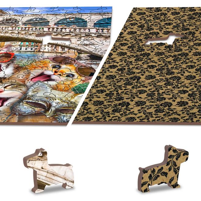 Wooden City Dřevěné puzzle Koťata v Benátkách 2v1, 300 dílků EKO