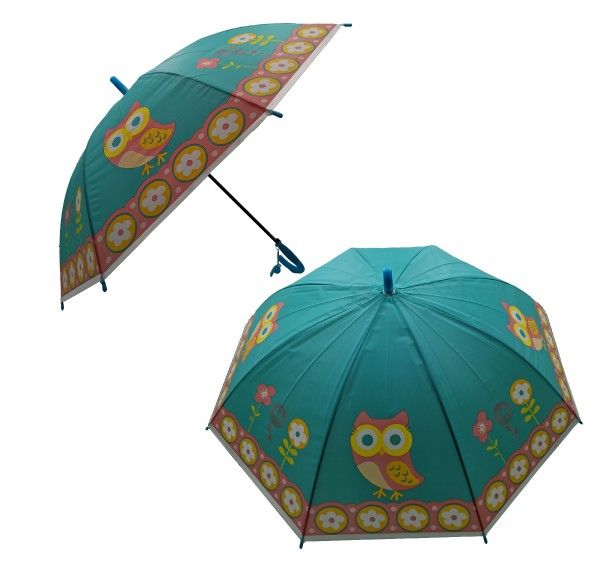 Deštník 66cm vystřelovací mix barev v sáčku – Tyrkysový se sovičkami